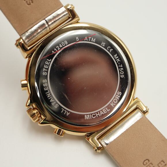 Michael Kors Maren Chronograph Gold Tone 40mm Watch Leather MK7509 w New Battery main image 12
